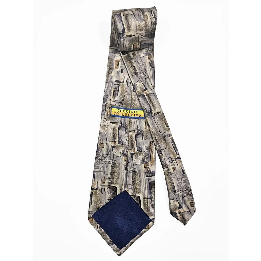 Cocktail Collection Silk Tie Gray Graphic Artsy Vintage 80s 90s